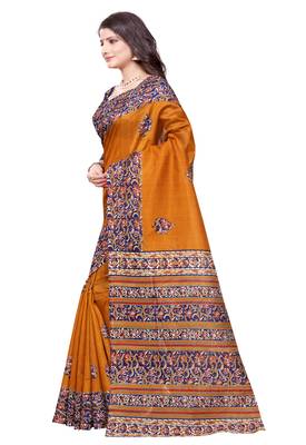 Mustard printed bhagalpuri silk saree with blouse 2