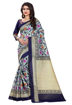 Multicolor printed bhagalpuri silk saree with blouse 1
