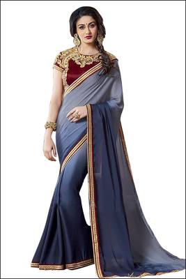 Grey embroidered georgette saree with blouse 1