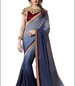 Grey embroidered georgette saree with blouse