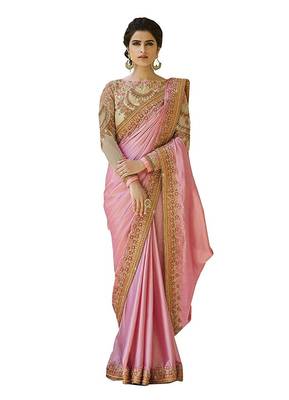 Pink embroidered chiffon saree with blouse 1