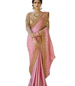 Pink embroidered chiffon saree with blouse