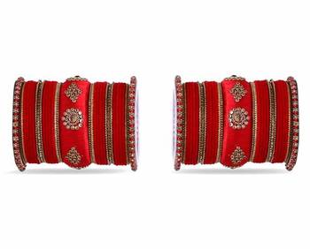 Royal Set Of 2 Velvet & Silk Thread Bangle Set By Leshya Red 1