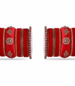 Royal Set Of 2 Velvet & Silk Thread Bangle Set By Leshya Red