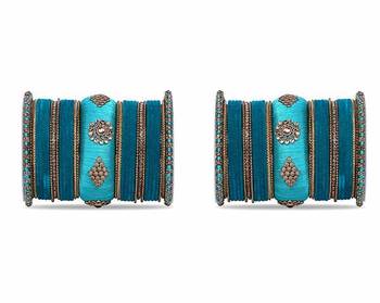 Royal Set Of 2 Velvet & Silk Thread Bangle Set By Leshya Rama Green 1