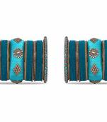 Royal Set Of 2 Velvet & Silk Thread Bangle Set By Leshya Rama Green