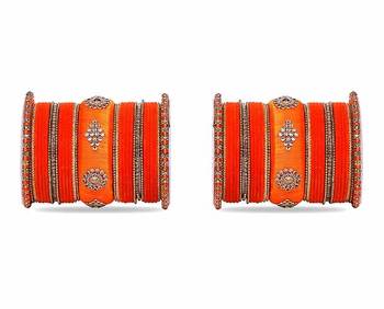 Royal Set Of 2 Velvet & Silk Thread Bangle Set By Leshya Orange 1