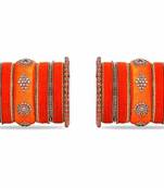 Royal Set Of 2 Velvet & Silk Thread Bangle Set By Leshya Orange