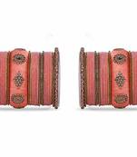 Royal Set Of 2 Velvet & Silk Thread Bangle Set By Leshya Peach
