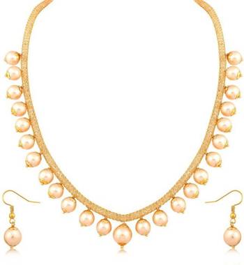 Gold Plated Studded Diamond Pearl Party Necklace & Earring Jewellery Set 2