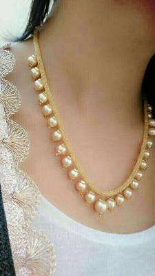 Gold Plated Studded Diamond Pearl Party Necklace & Earring Jewellery Set 3
