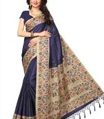 Blue printed khadi saree with blouse