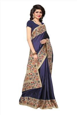 Blue printed khadi saree with blouse 3