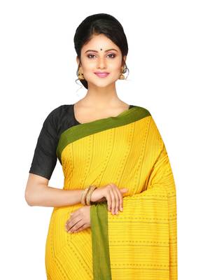 Multicolor Hand Woven Pure Cotton Saree With Blouse 4