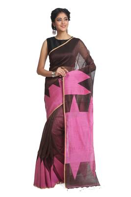 Multicolor Hand Woven Pure Linen Saree With Blouse 2
