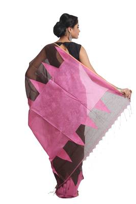 Multicolor Hand Woven Pure Linen Saree With Blouse 3