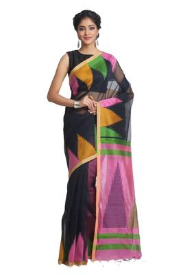 Multicolor Hand Woven Pure Linen Saree With Blouse 2