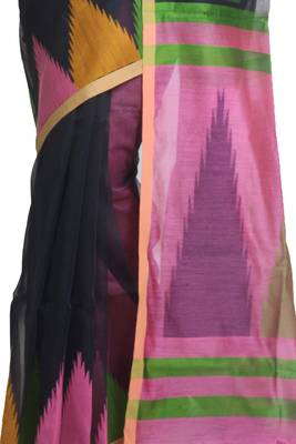 Multicolor Hand Woven Pure Linen Saree With Blouse 4