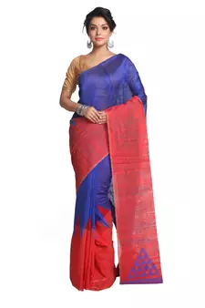 Multicolor Hand Woven Pure Bengal Handloom Saree With Blouse