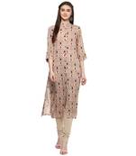 Printed rayon beige women straight kurti