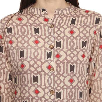 Printed rayon beige women straight kurti 3