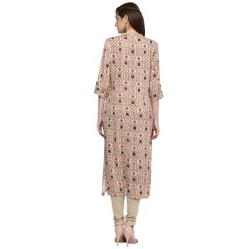 Printed rayon beige women straight kurti 4