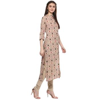 Printed rayon beige women straight kurti 5