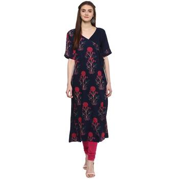 Royal-blue printed rayon kurti 1