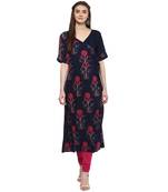 Royal-blue printed rayon kurti