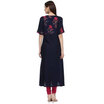 Royal-blue printed rayon kurti 3