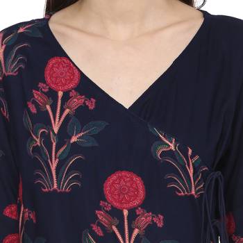 Royal-blue printed rayon kurti 4