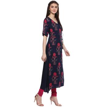 Royal-blue printed rayon kurti 5