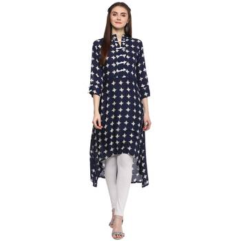  Navy Rayon High Low Hemline Kurti 1