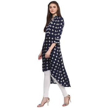  Navy Rayon High Low Hemline Kurti 2