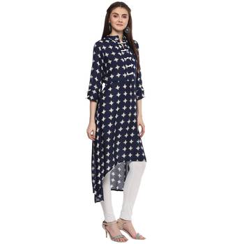  Navy Rayon High Low Hemline Kurti 5