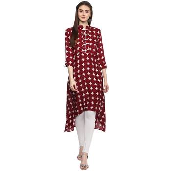 Maroon Rayon High Low Hemline Kurti  1