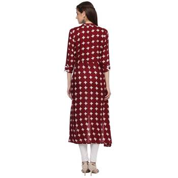Maroon Rayon High Low Hemline Kurti  2