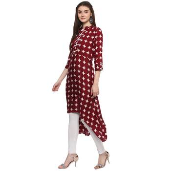 Maroon Rayon High Low Hemline Kurti  3