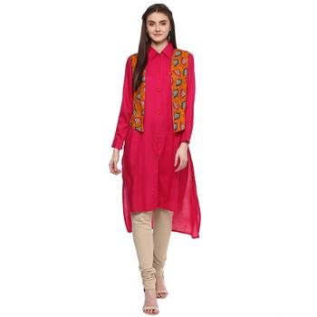   Pink plain rayon high low hem line kurti with jacket 1