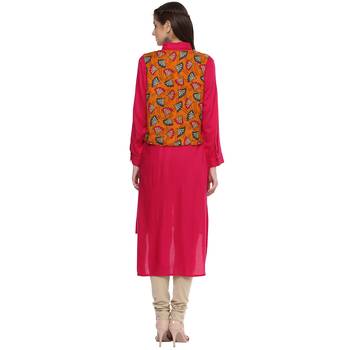   Pink plain rayon high low hem line kurti with jacket 3