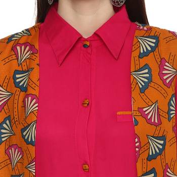   Pink plain rayon high low hem line kurti with jacket 4