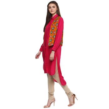   Pink plain rayon high low hem line kurti with jacket 5