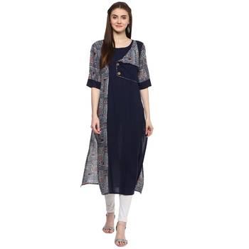 Blue printed rayon kurti 1