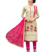 Beige Embroidered Cotton Salwar