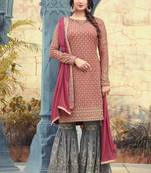 Maroon embroidered georgette semi stitched salwar with dupatta