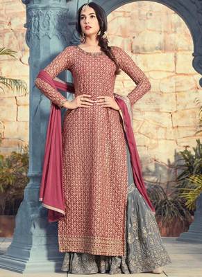 Maroon embroidered georgette semi stitched salwar with dupatta 2