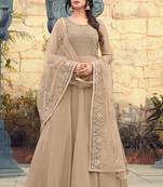Beige embroidered georgette semi stitched pakistani salwar with dupatta
