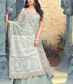 Sky Blue Embroidered Georgette Semi Stitched Pakistani Salwar With Dupatta