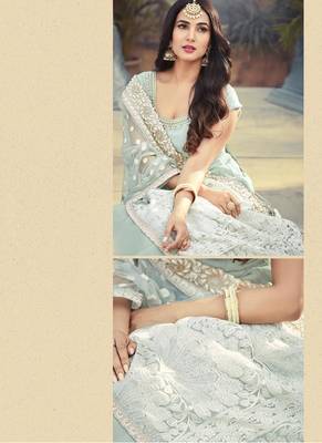 Sky Blue Embroidered Georgette Semi Stitched Pakistani Salwar With Dupatta 3
