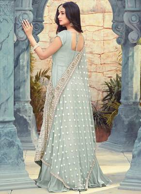 Sky Blue Embroidered Georgette Semi Stitched Pakistani Salwar With Dupatta 4